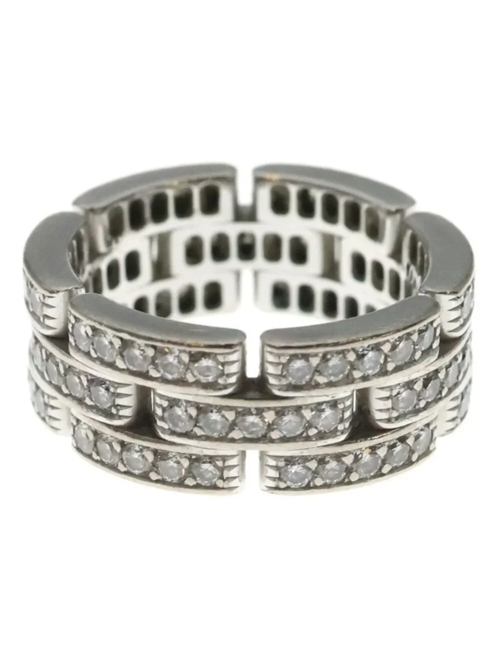 Cartier Maillon Panthere Diamond Triple Strand Pave 18K White Gold Ring